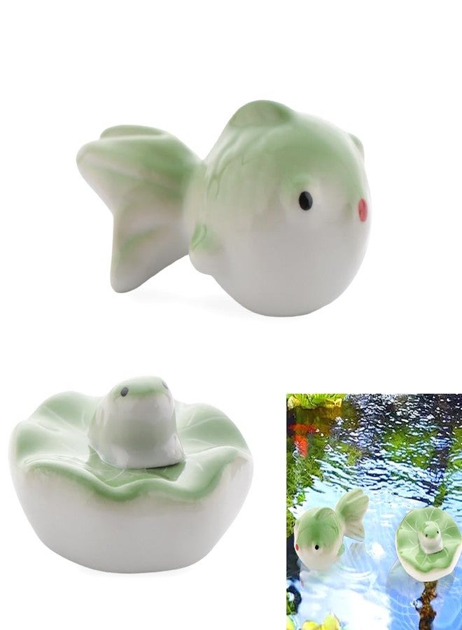 TWZKXC 2 Pcs Floating Ceramic Fish, Koi Fish Decor, Fishing Frogs for Floating Aquarium Home Pond Fairy Garden Fountain Fish Tank Decoration, Ceramic Floating on Water - Image 1